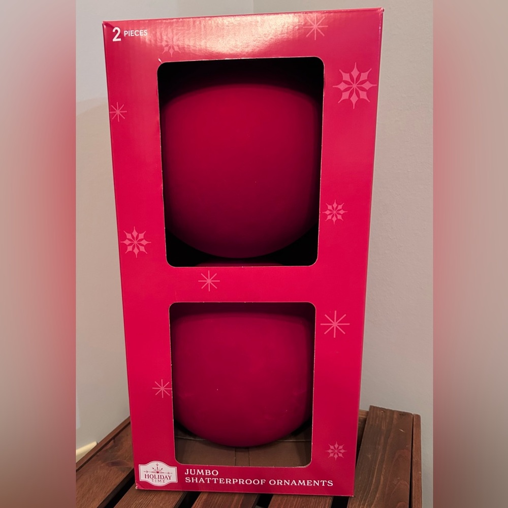 NIB Red Holiday Jumbo Flocked Shatterproof Ornaments